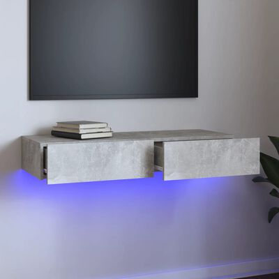 vidaXL TV Stand with LED Lights Concrete Gray 35.4"x13.8"x6.1"
