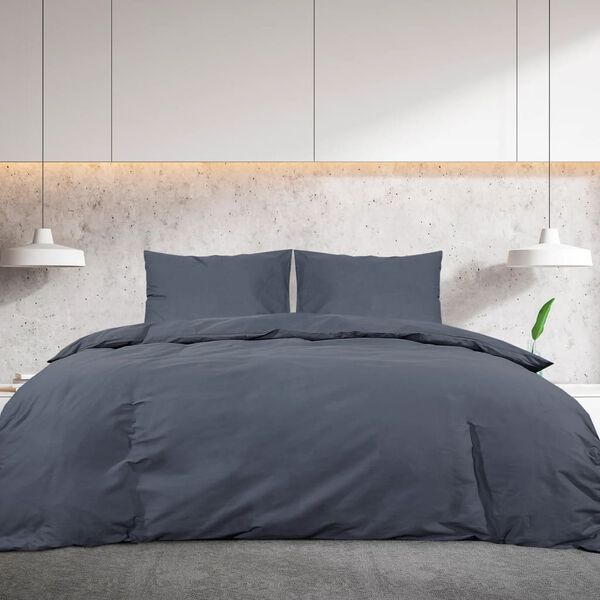 vidaXL Duvet Cover Set Anthracite 100% Cotton 86 x 94 in Bedding Set
