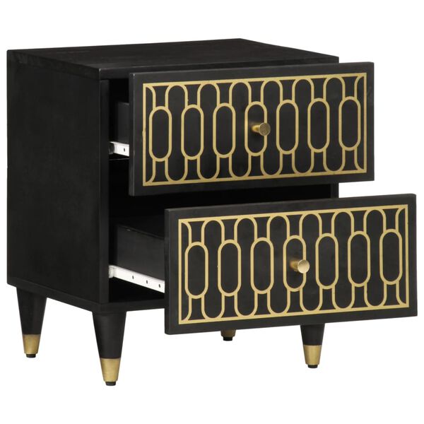 vidaXL Bedside Cabinet Set of 2 Black Solid Mango Wood 15.7x13.0x18.1 in