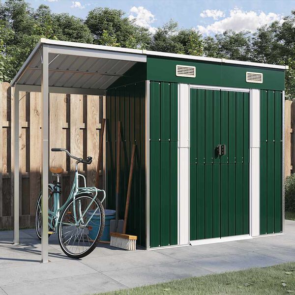 vidaXL Garden Shed Green Galvanized steel, Plastic Large Garden Shed