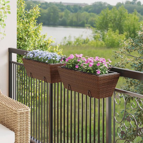 vidaXL Planter Brown Poly Rattan Medium Tough Planter Trapezoidal