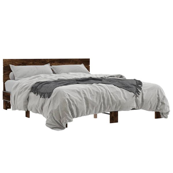 vidaXL Bed Frame Smoked Oak Engineered Wood, Plywood, Metal Double