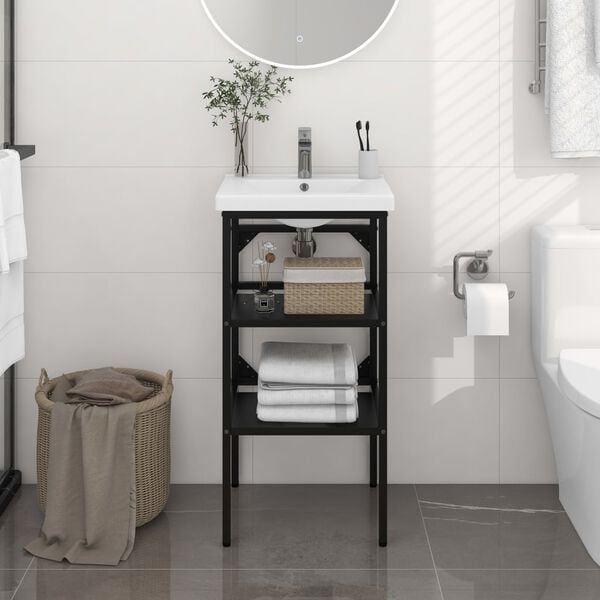 vidaXL Bathroom Washbasin Frame Black Iron Medium