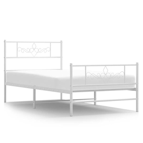 vidaXL Bed Frame White Powder-coated steel Twin Bed Frame Rectangular