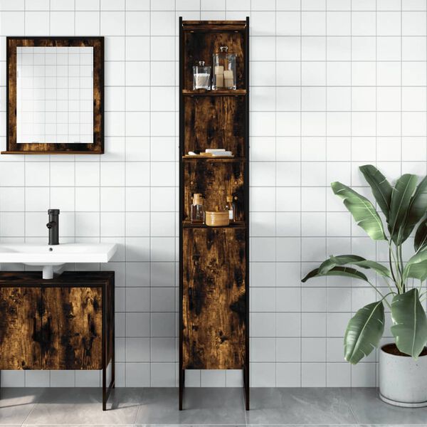 vidaXL Bathroom Cabinet Smoked Oak Engineered Wood, Powder-Coated Steel