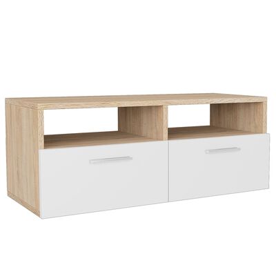 vidaXL TV Cabinet Engineered Wood 37.4"x13.8"x14.2" Oak and White