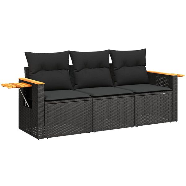 vidaXL Garden Sofa Set Black PE Rattan 3 Piece Adjustable Armrests