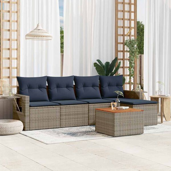 vidaXL 6 Piece Garden Sofa Set with Cushions Grey Poly Rattan