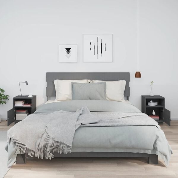 vidaXL Bedside Cabinet Set of 2 Grey Solid pine wood, faux leather