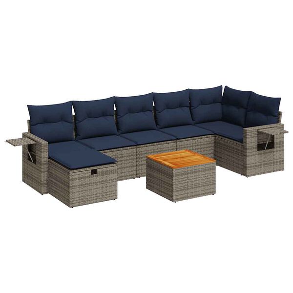 vidaXL 8 Piece Patio Sofa Set with Cushions Gray Poly Rattan