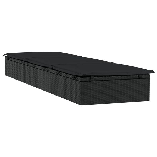 vidaXL Sunbed Black PE Rattan, Powder-Coated Steel, Polyester