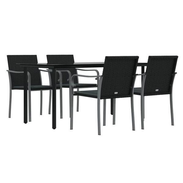 vidaXL Garden Dining Set Black PE Rattan 5 Piece Set Durable