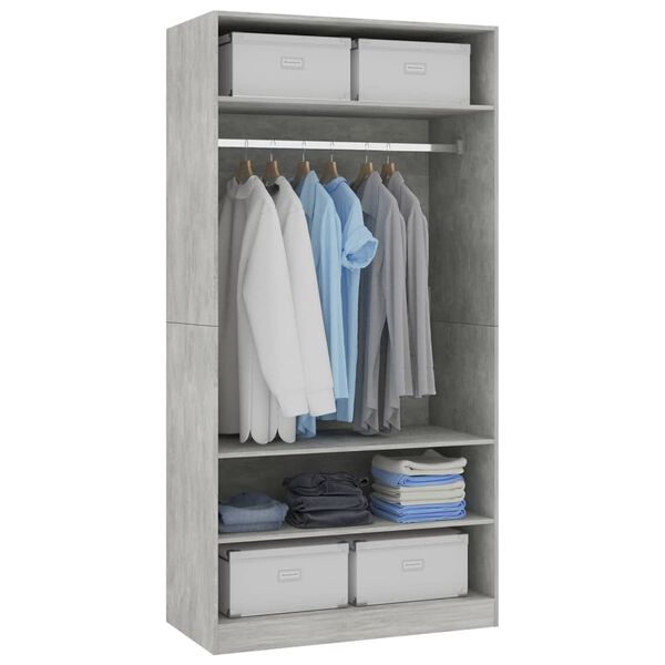 vidaXL Wardrobe Concrete Grey Engineered Wood Large Wardrobe