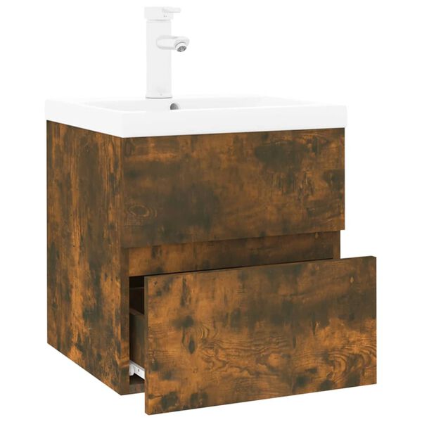 vidaXL Sink Cabinet With Basin Smoked Oak, White Engineered wood, Ceramic