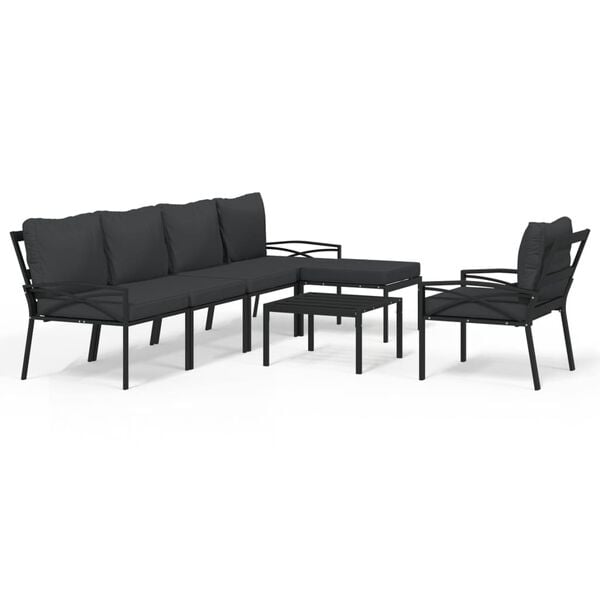 vidaXL Garden Lounge Set Black, Grey Powder-coated steel, fabric Modular