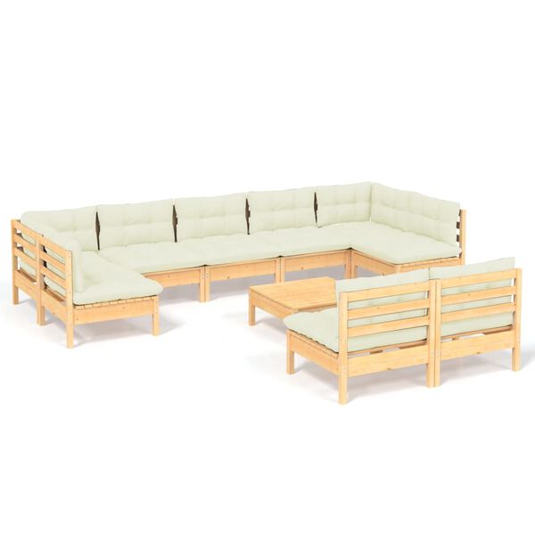 vidaXL Garden Lounge Set Cream Solid Pine Wood, Fabric (100% Polyester)