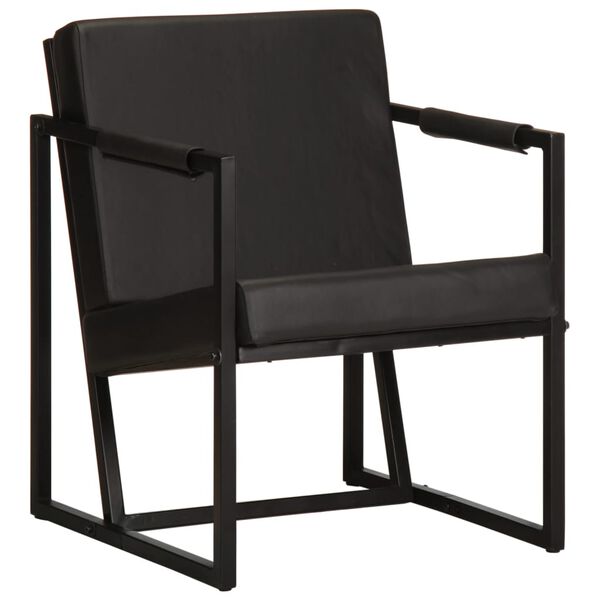 vidaXL Armchair Black Real leather and powder-coated steel Standard