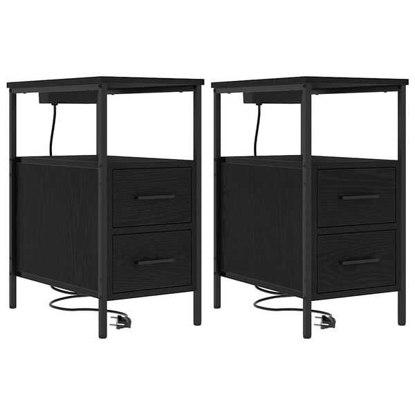 vidaXL Bedside Cabinet 2 pcs Black Oak 11.81 x 18.90 x 24.02 in