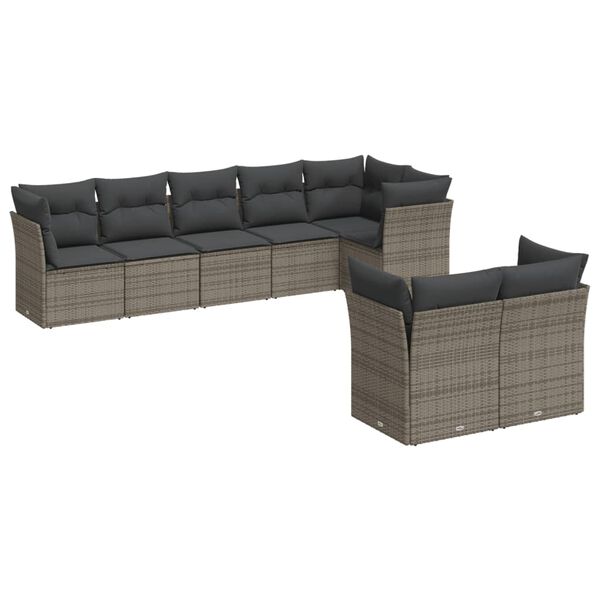 vidaXL Garden Sofa Set Grey PE rattan, powder-coated steel, polyester