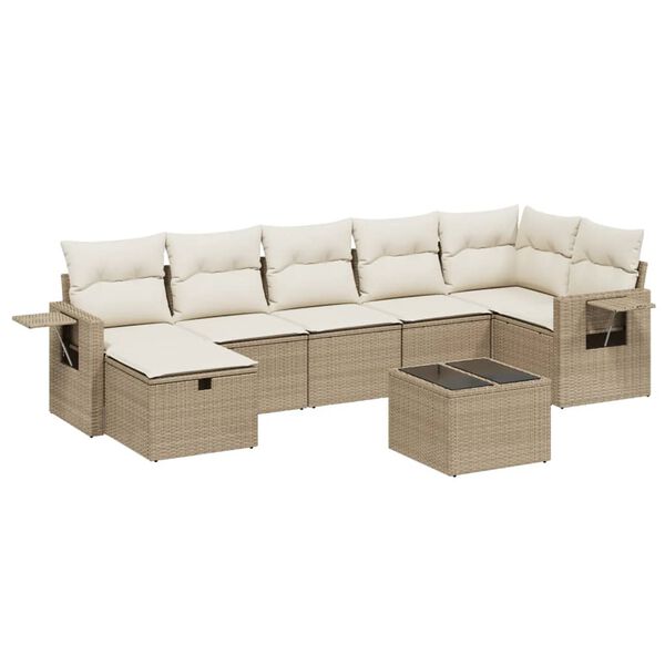 vidaXL Garden Sofa Set Beige Poly Rattan, Tempered Glass Large