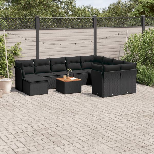 vidaXL Garden Sofa Set Black Poly Rattan Large UV-resistant materials