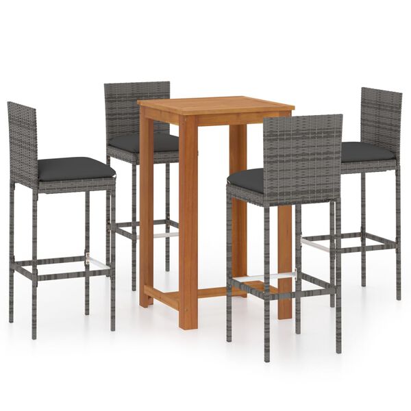 vidaXL 5 Piece Patio Bar Set with Cushions Gray