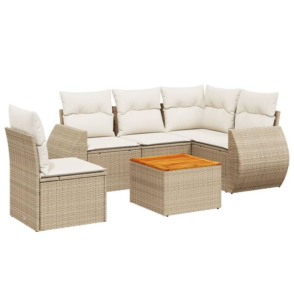 vidaXL Garden Sofa Set Beige and cream white PE rattan 6 Piece Set