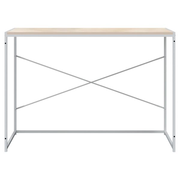 vidaXL Computer Desk White and Oak Engineered Wood, Powder-Coated Metal