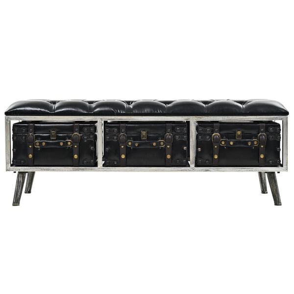 vidaXL Storage Bench Black Faux Leather, Engineered Wood, Steel Medium