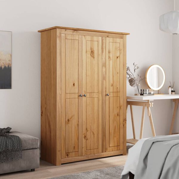 vidaXL Wardrobe Natural wood color Solid pine wood Large Wardrobe