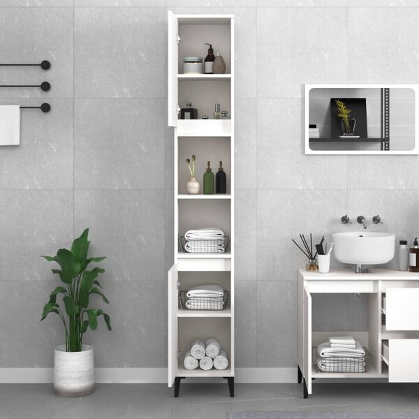 vidaXL Bathroom Cabinet White Engineered wood, Metal Tall