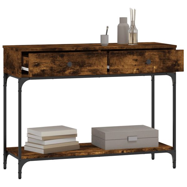 vidaXL Console Table Smoked Oak Engineered wood, Metal Standard Storage