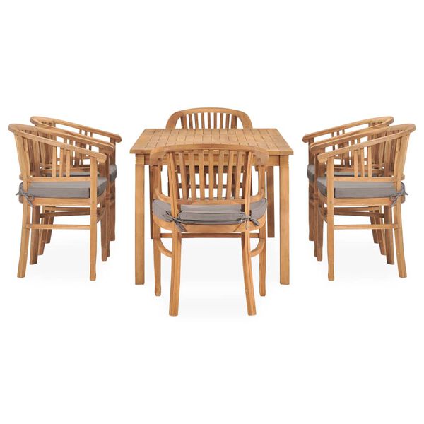 vidaXL Patio Dining Set Set of 6 Dark Grey Solid Teak Wood Large