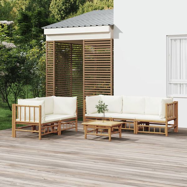 vidaXL Garden Lounge Set Cream White Bamboo, Polyester Standard Modular
