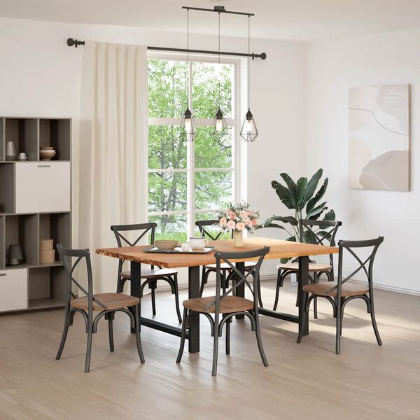 vidaXL Dining Table Light Brown Solid Oak Wood, Powder-Coated Steel