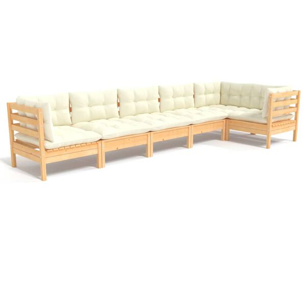vidaXL Garden Lounge Set Cream Solid pine, 100% polyester fabric Full Set