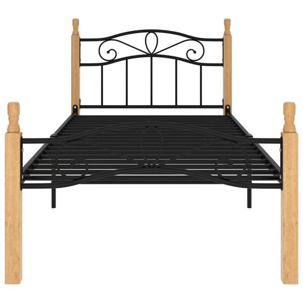 vidaXL Bed Frame Black and natural wood Powder-coated metal, solid oak wood