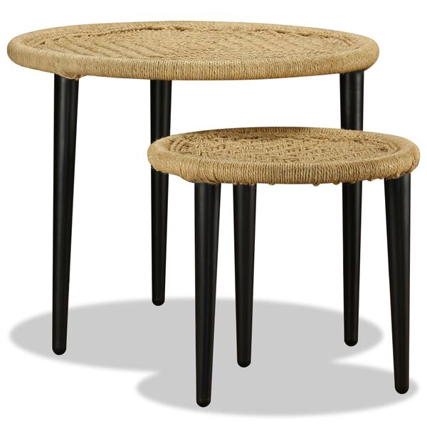 vidaXL Coffee Table Set of 2 Natural Beige Steel, Jute One Size