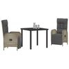 vidaXL Garden Dining Set with Cushion 3 pcs Grey Poly Rattan