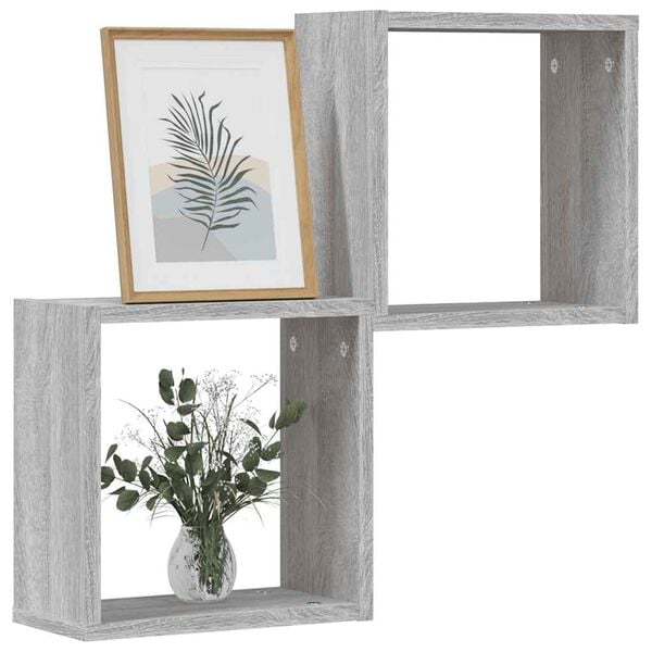 vidaXL Wall Cube Shelf Set of 2 Gray Sonoma Engineered wood 11.8 in