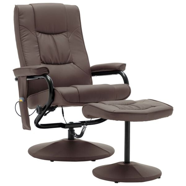 vidaXL Massage Recliner With Ottoman Brown Faux Leather Standard Swivel