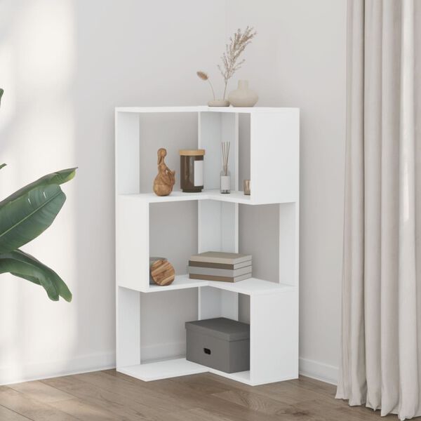 vidaXL Corner Bookcase 3-Tier White 19.7x19.7x40.2" Engineered Wood