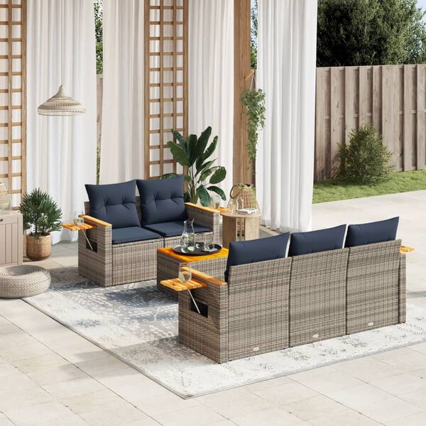 vidaXL 6 Piece Patio Sofa Set with Cushions Grey Poly Rattan (US only)