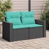vidaXL Garden Sofa Black Poly Rattan 2-Seater Adjustable Feet
