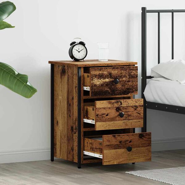 vidaXL Bedside Cabinet with Drawer Brown Solid Reclaim Wood