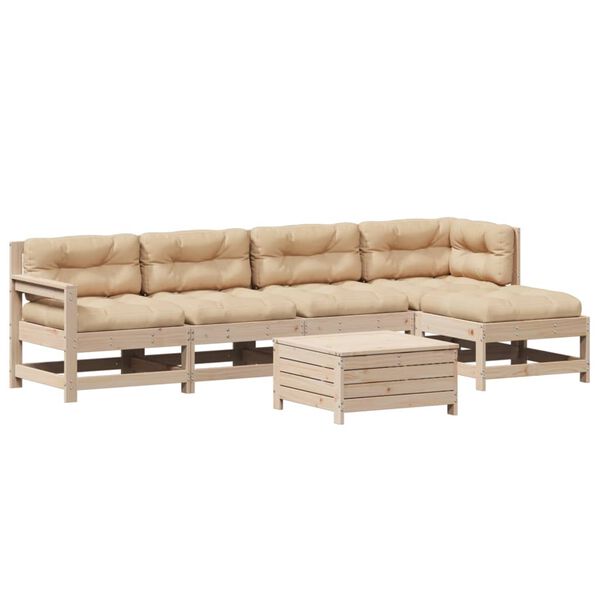 vidaXL 6 Piece Patio Lounge Set with Cushions Solid Wood Pine