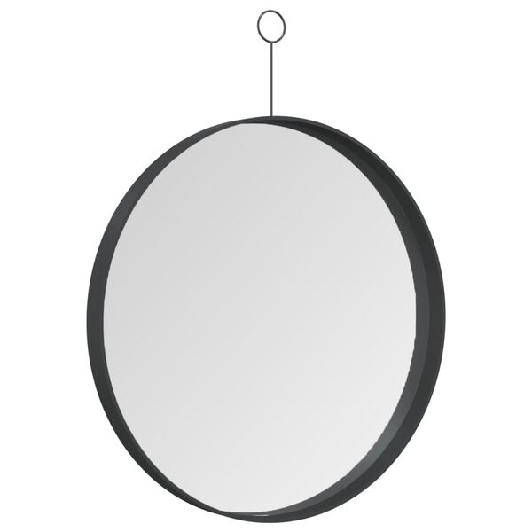 vidaXL Hanging Mirror Black Glass, Powder-Coated Steel 15.7 in diameter