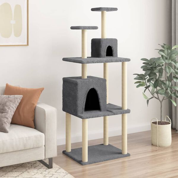 vidaXL Cat Tree Dark grey Engineered wood 65.7 in Cat Tree Rectangular