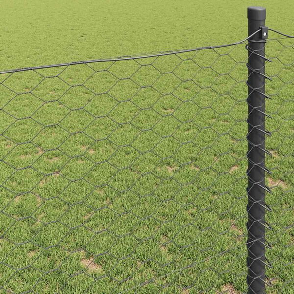 vidaXL Hexagon Fence Gray 0.4 x 25 m Steel