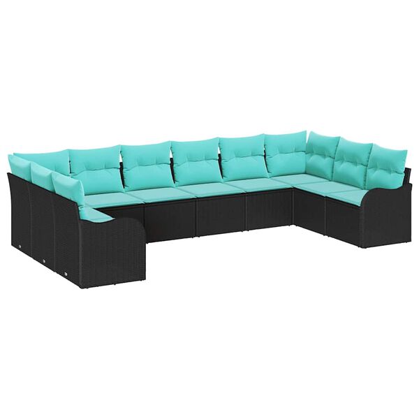 vidaXL Garden Sofa Set 10 pcs Black and turquoise Poly Rattan